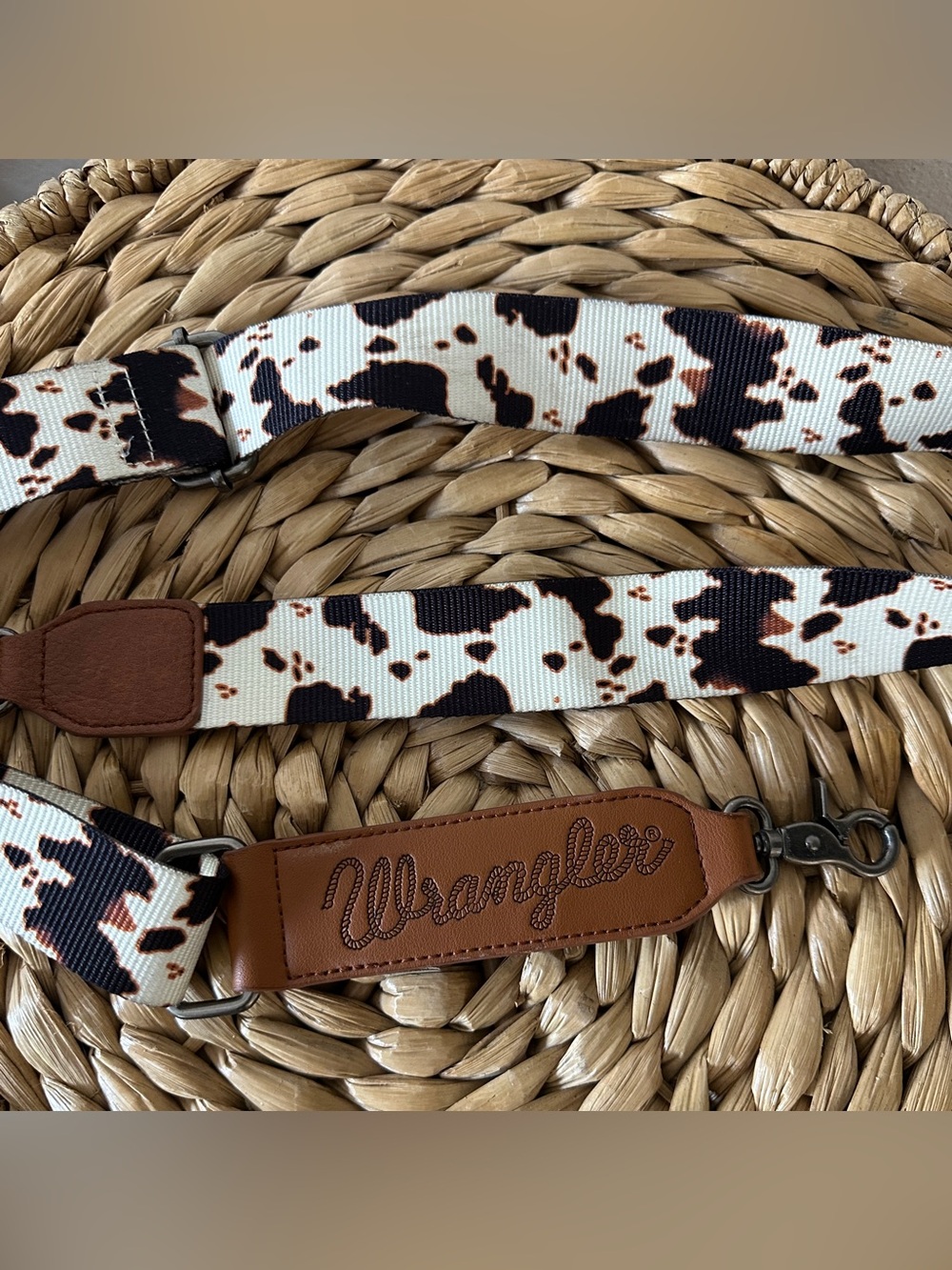 Wrangler Cowprint White and Brown Adjustable Strap with Leather Trim